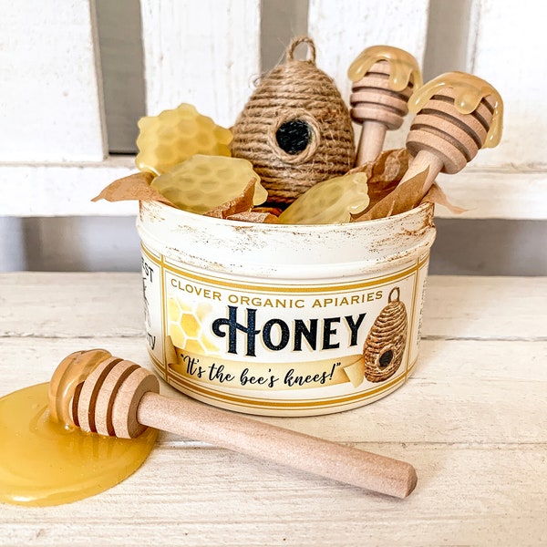 Honey Bee Mini Vintage Inspired Tin, Honey for Sale, Honey Comb, Mini Bee Skep, Honey Sticks