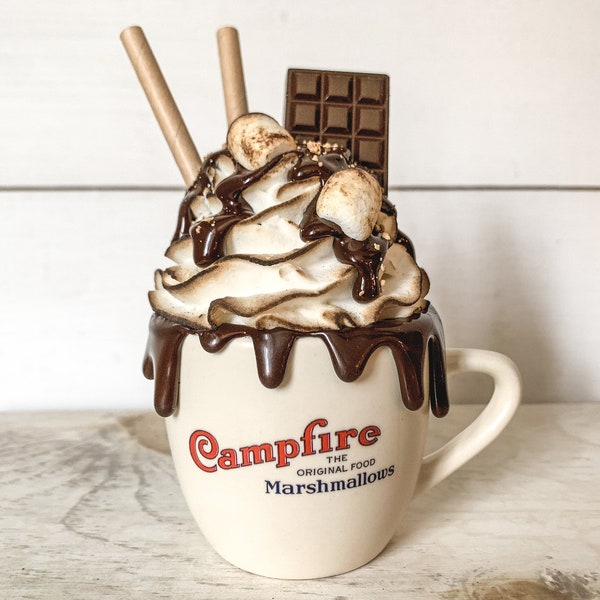 Campfire Marshmallows S’mores Mini Mug, Faux Hot Cocoa, Faux Whipped Cream, Toasted Marshmallows and Chocolate