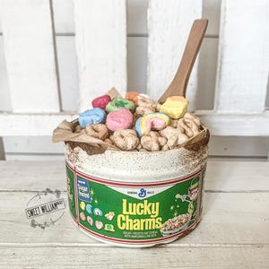 Vintage Inspired Lucky Charms Tin, Vintage St Patrick’s Day Decor, Lucky Charm Tiered Tray, Faux Lucky Charms Cereal