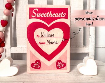 Valentines Day Wooden Sweethearts Box, Candy Hearts, Personalizable, Vintage Valentine