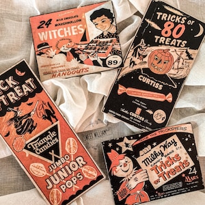 Vintage Halloween Candy Packaging Reproduction Set of 4, Halloween Tiered Tray Decor, Halloween Candy, Vintage Style