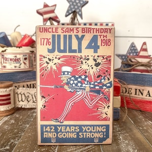 Uncle Sam’s Birthday Wood Sign, Vintage Americana Decor, Patriotic Tiered Tray, Fourth of July Decor