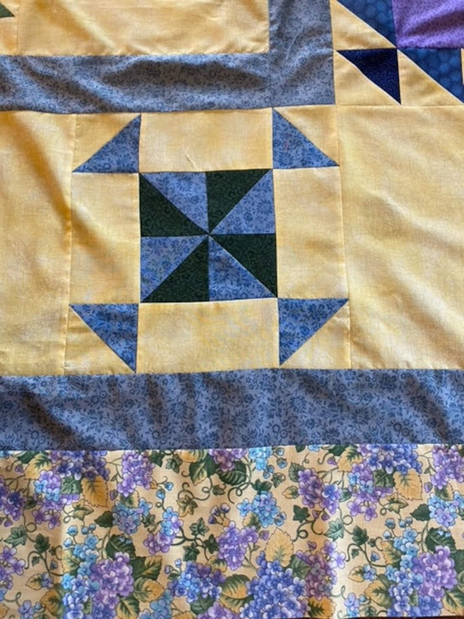 Handmade Blue and Yellow Quilt top For You To Finish | Etsy