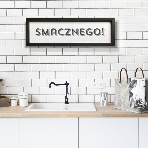 Smacznego sign- polish kitchen- Enjoy your meal- beautiful mounted canvas sign with nice black frame, polish kitchen sign, polska, polish