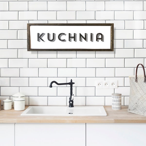Kuchnia 6.5  x 20.5 beautiful framed screen printed on wood print, polish kitchen sign, polska, polish decor