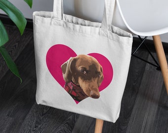 Heart Tote Bag Dog Cat Pet personalised custom pets picture. Ideal Gift. Bespoke Illustrated. Ceramic mug also available.