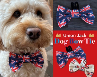 UNION JACK, dog, BOWTIE, Commemorative, Coronation, King Charles, Great Britain, Washable, attach to collar, Suitable Dogs & Cats,