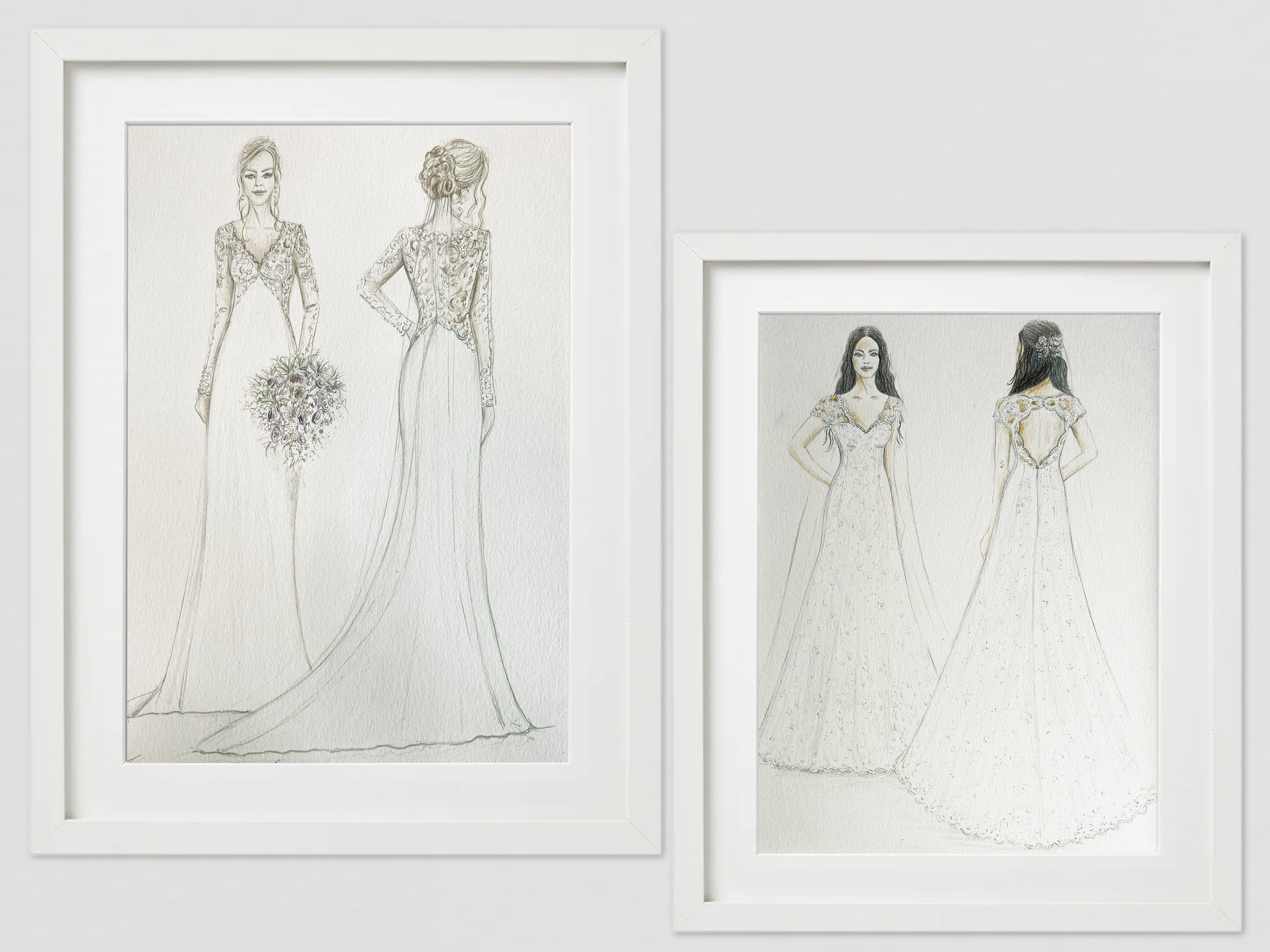 Buy Wedding Dress Illustration Front  Back Sketch Bridal Online in India   Etsy