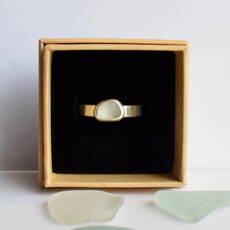 Stacker rings Pale blue seaglass stacker ring UK size T Silver seaglass ring Beach glass Sea glass ring Recycled silver ring