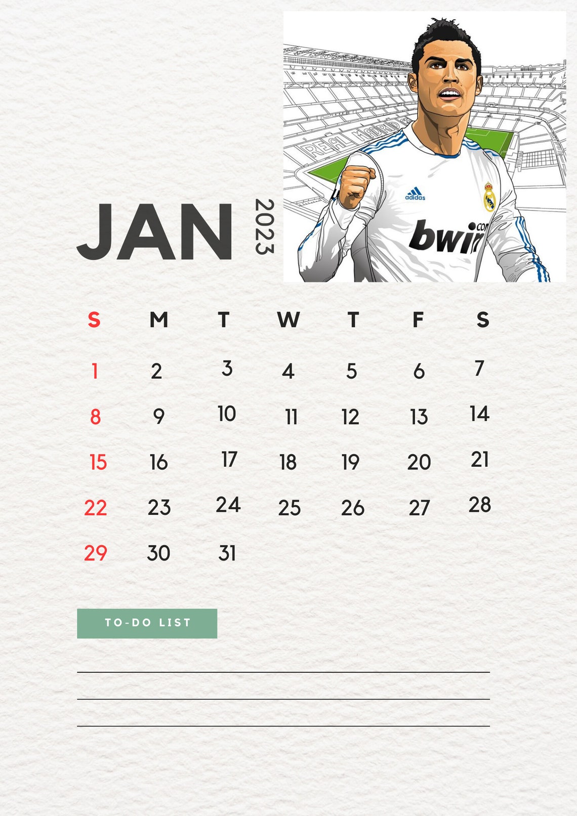 Cristiano Ronaldo Calendar Digital 2023 Real Etsy