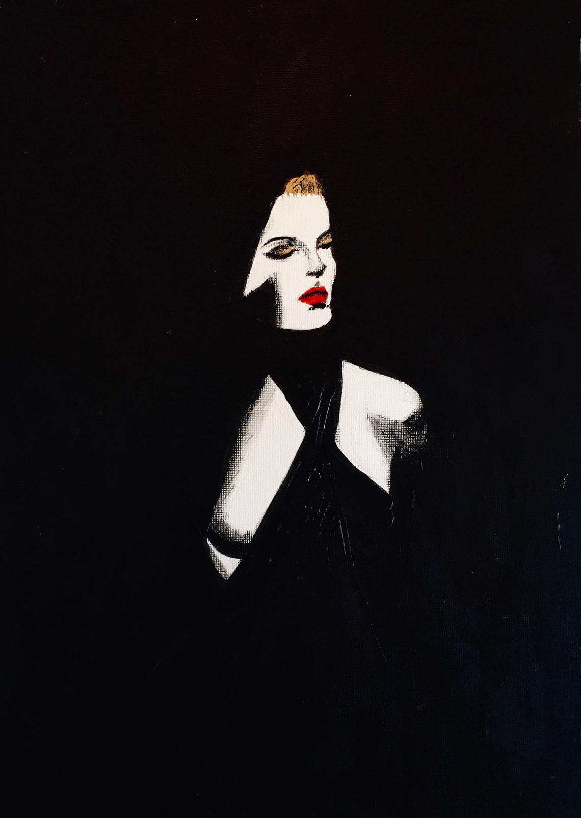 Girl in Black Wall Art Acrylic on Paper Fineart Original Etsy