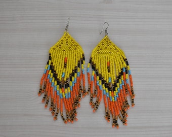 African Fringe  Earrings, Beaded  Masai Earrings, Boho Wedding Earrings, African Jewelry For Women, African Earrings Sister Gift