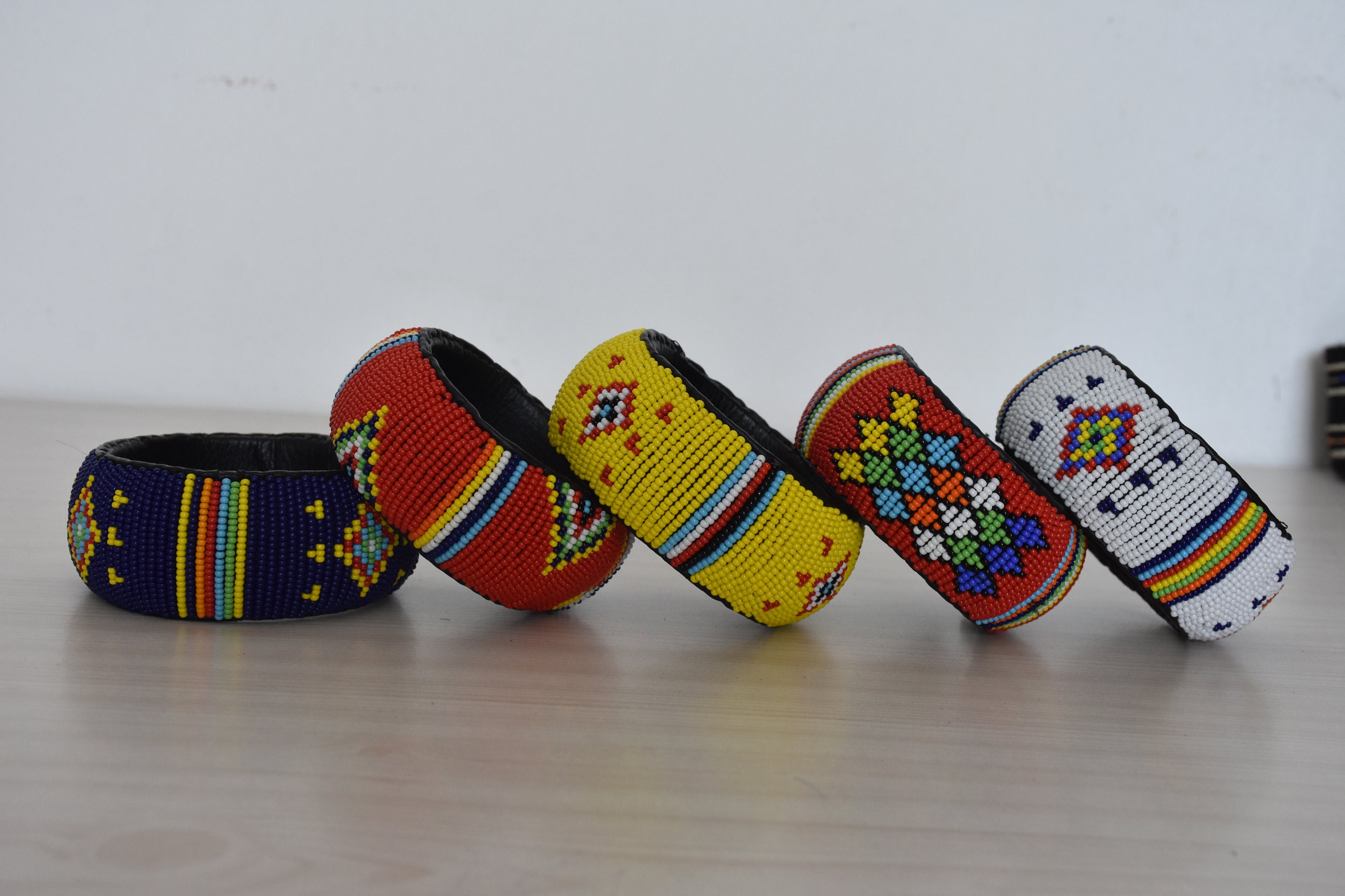 Beaded African Leather Bracelets, Bead Bracelet Maasai Bangle, Unisex