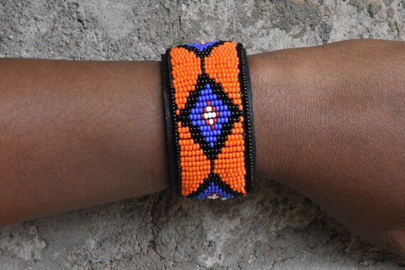 ON SALE Beaded African Leather Bracelets Kenyan Flag Bracelet