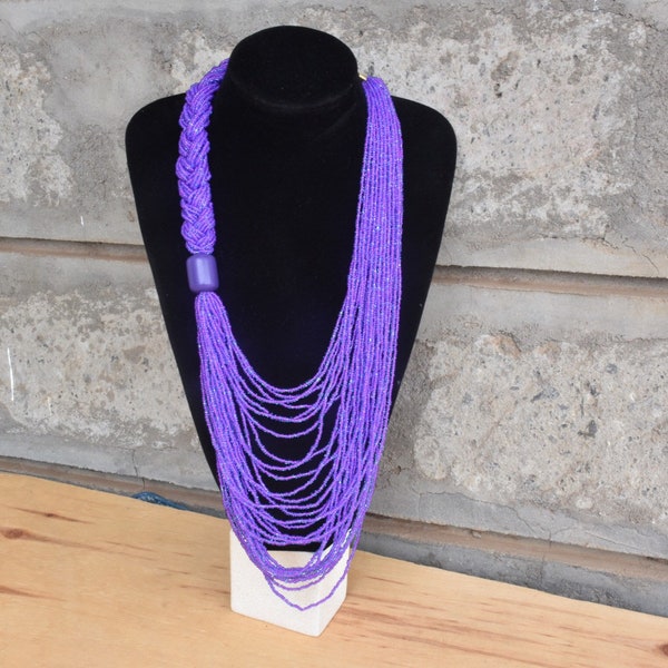 Beaded African Statement Necklace Women, Purple African  Maasai Jewelry, Multistrand Maasai Necklace, African Style Bead Necklace Mom Gift