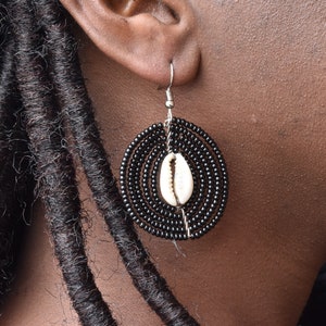 African Bead Maasai Earrings, Cowrie Shell Earrings For Her, Yellow Masai Beaded Earrings, African Statement Jewelry Gifts For Mom