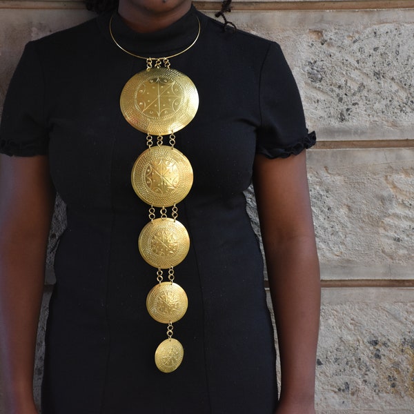 Necklace with Long Brass Pendant
