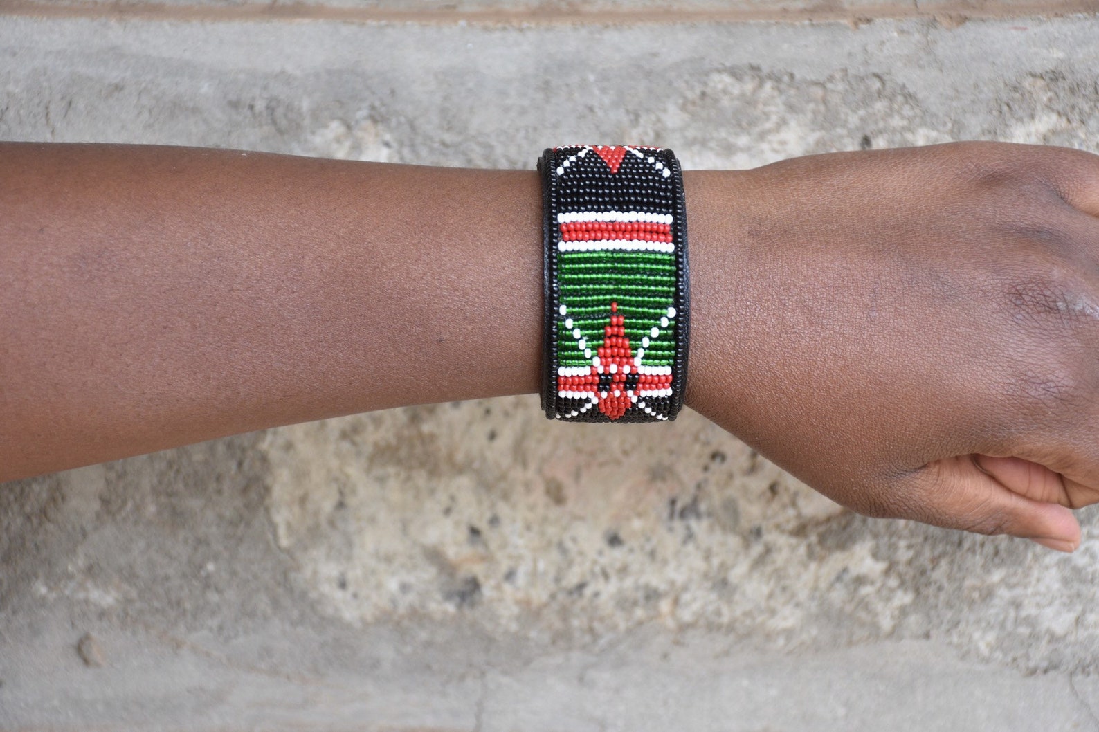 Beaded African Leather Bracelets Kenyan Flag Bracelet Maasai Etsy
