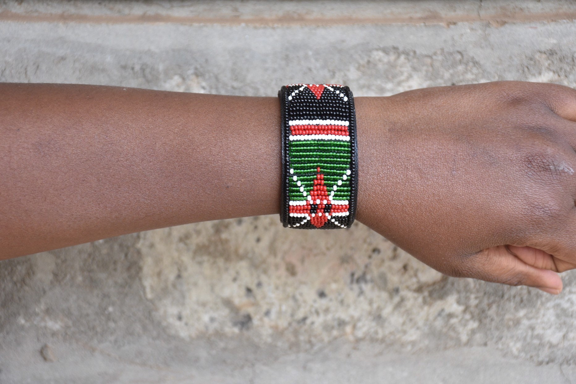 Beaded African Leather Bracelets Kenyan Flag Bracelet Maasai Etsy