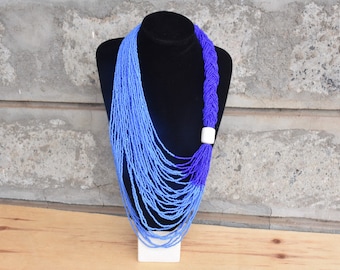 Beaded African Statement Necklace For Women, Blue African Maasai Jewelry, Multistrand Maasai Necklace, African Style Bead Necklace Mom Gifts