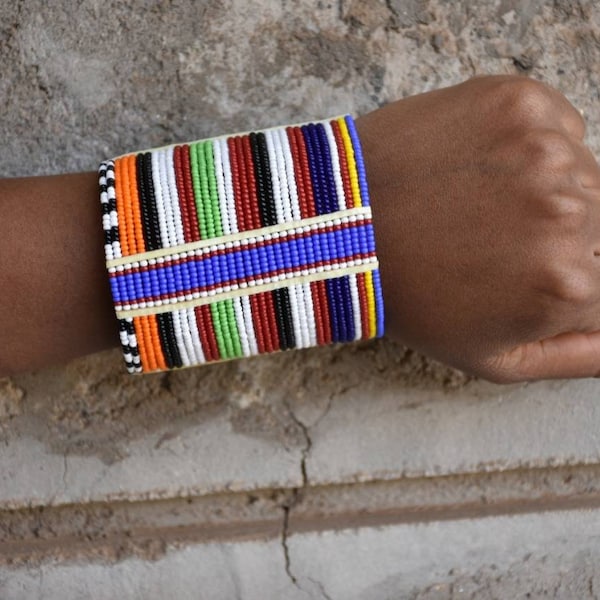 Beaded  Beaded Bracelet Women, Kenyan Leather Bracelet , Handmade Maasai Bangle Gifts For Her,  African Beaded Cuff Bracelet Masai Jewelry