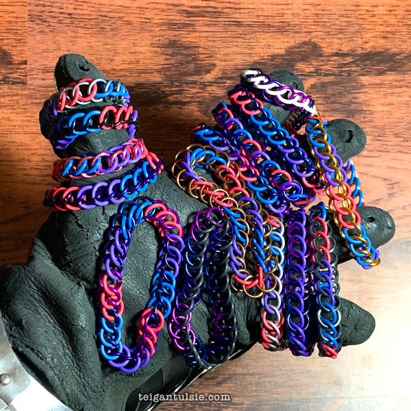 Customizable Bisexual Stretchy Bracelet, Stretchy Chainmail Bracelet, Bisexual Jewelry, Stretchy Half Persian Bracelet, Chainmail