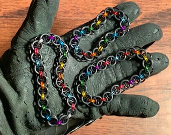 Subtle Stealth Rainbow Pride Stretchy Bracelet, Stretchy Chainmail Bracelet, Rainbow Pride Jewelry, Stretchy Helm Chain Bracelet, Chainmail