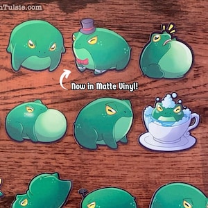 Cute Frog Stickers: Pudge the Frog Sticker Set, Adorable Frog Stickers, Cartoon Frog Stickers, Round Frog Stickers, Rain Frog Stickers