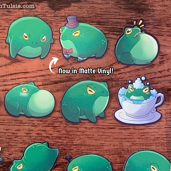 Cute Frog Stickers: Pudge the Frog Sticker Set, Adorable Frog Stickers, Cartoon Frog Stickers, Round Frog Stickers, Rain Frog Stickers