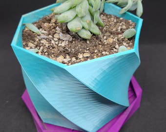 Twisted planter with drain tray | Medium | 6 inch | Functional | Art