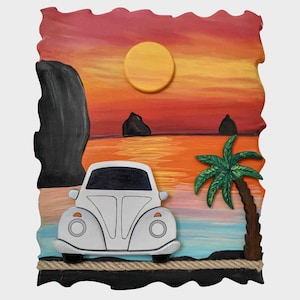 Pittura dell&#39;automobile 3D del tramonto (bianco)