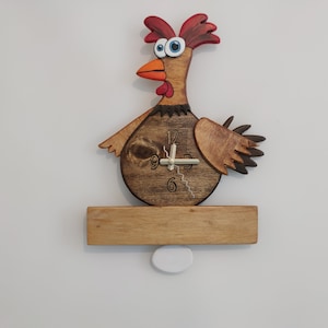 3D swinging pendulum natural color wooden chicken clock