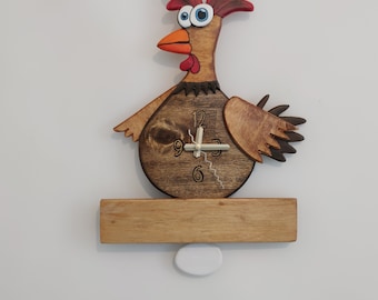 3D swinging pendulum natural color wooden chicken clock