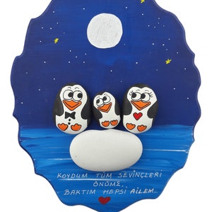 Wooden Stone Table Medium Size 3 Person Family Penguin