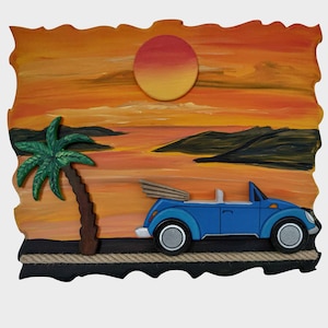 Pittura dell&#39;automobile 3D del tramonto (blu)