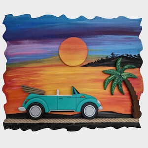 Pittura 3D Sunset Car (Turchese)