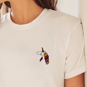 Unicorn Embroidered Organic Cotton T-Shirt: Custom Art Gift