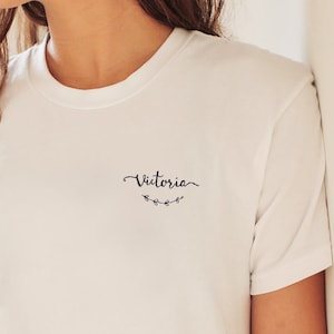 Custom Text Embroidered Organic Cotton T-Shirt: Personalized Art Gift
