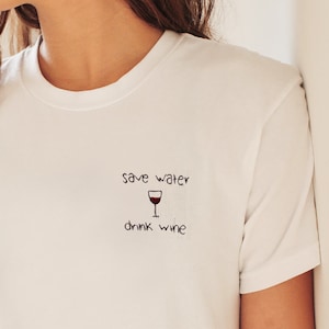 Wine Embroidered Organic Cotton Shirt: Custom Art Gift