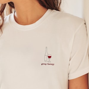 Wine Embroidered Shirt, Personalized 100% Organic Cotton Unisex Tee, Custom Embroidery Art Gift Tshirt, Gift For Him, Gift For Her