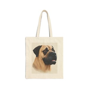 Personalized Dog Portrait Tote Bag, Bullmastiff Bag, Dog Lover Gift, Canvas Shopping Bag, Animal Art, Dog Mom Tote