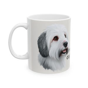 Personalized Old English Sheepdog Portrait Ceramic Mug, Custom Pet Name Coffee Cup, Dog Lover Gift, Unique Pet Owner Mug, Cute Dog Mug