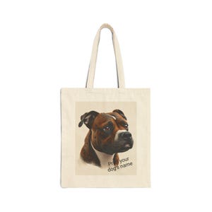Personalized Staffie Portrait Tote Bag, Custom Dog Canvas Bag, Dog Owner Gift, Eco-Friendly Shopping Bag, Unique Breed Art Bag