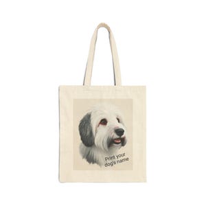 Custom Pet Portrait Cotton Canvas Tote Bag, Personalized Old English Sheepdog Lover Gift, Eco-Friendly Shopping Bag, Unique Pet Art Bag