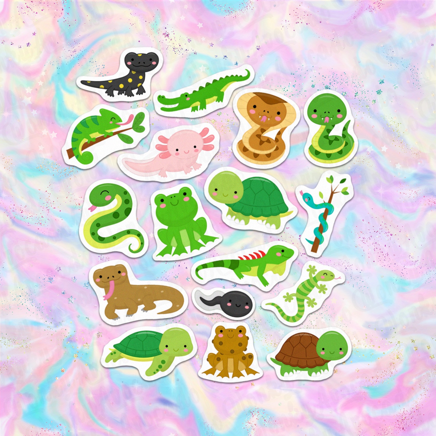 40 Pack Paper Kawaii ReptileAmphibians Animals Stickers