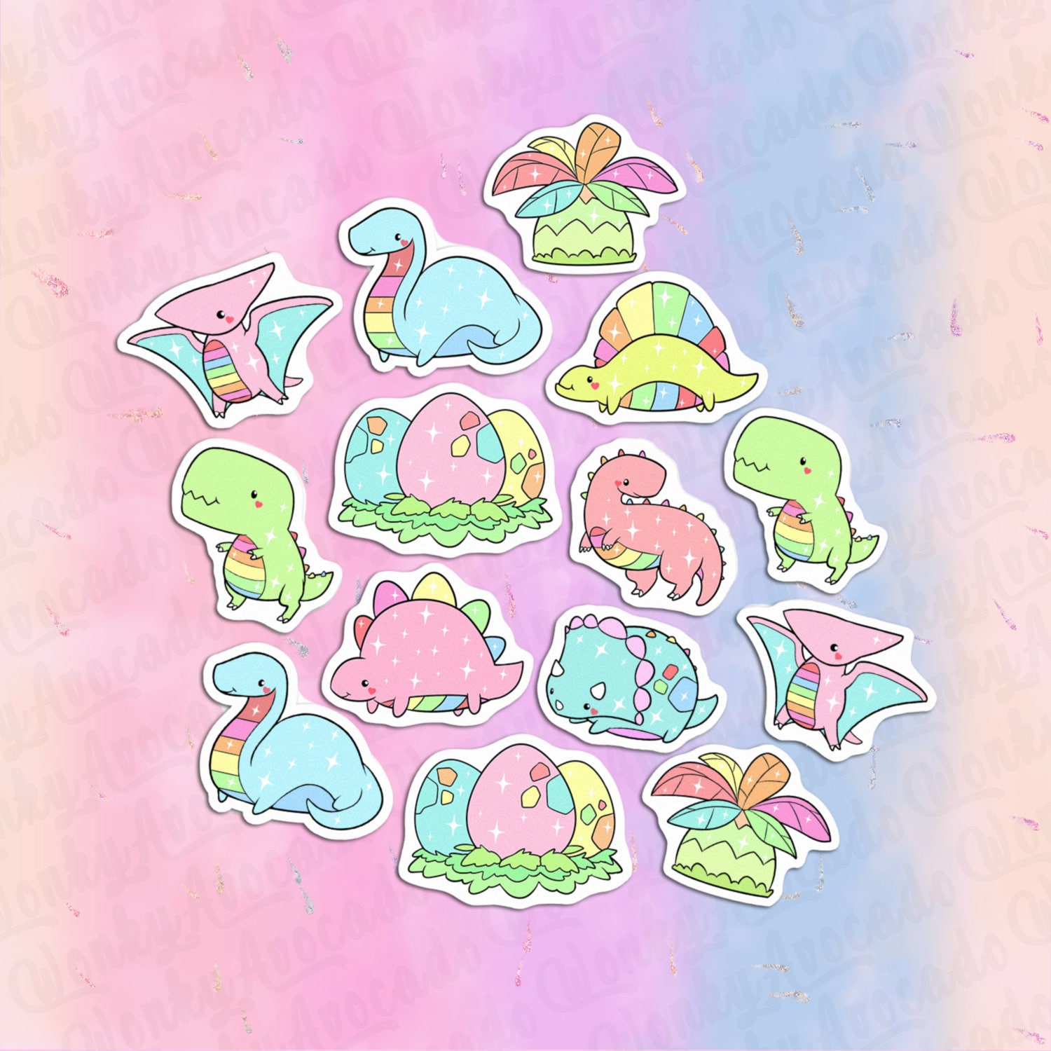40pcs Kawaii Sparkly Rainbow Dinosaur Dino Paper Stickers SET | Etsy