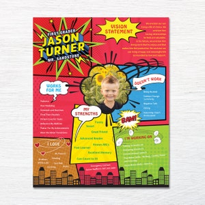 Personalized Child Introduction - &#39;All About Me&#39; Printable, 8x10&quot; Digital File, Superhero Themed