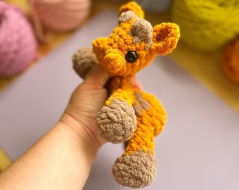 Handmade Crochet Baby Giraffe Snuggler, Chenille Yarn Plush Toy