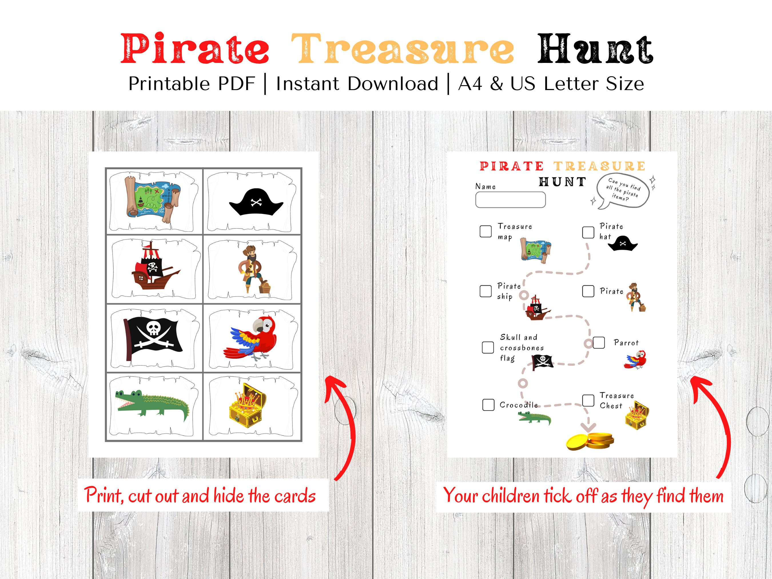 Pirate Treasure Hunt Printable Kids Birthday Party Game Etsy UK
