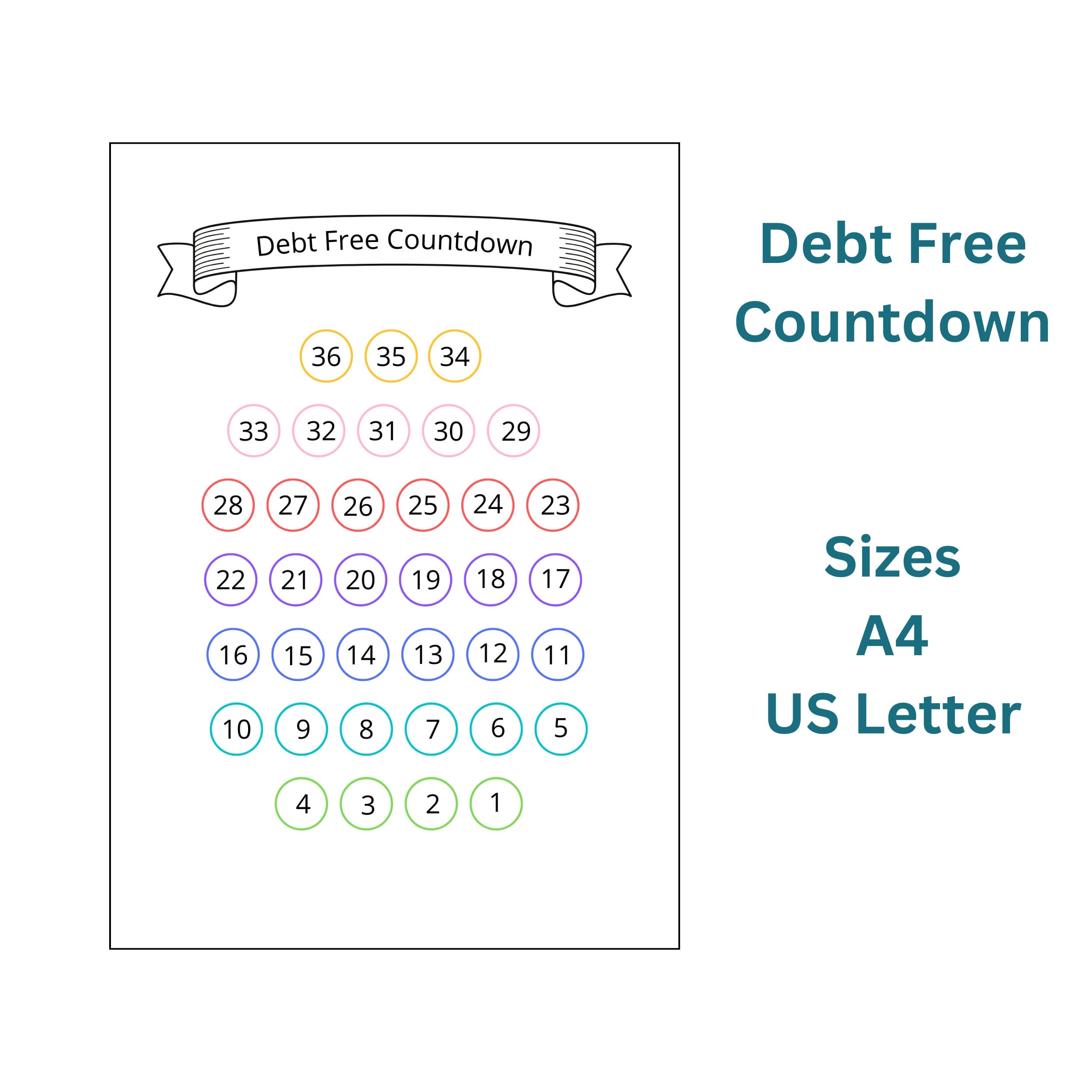 Debt Free Countdown Print, Debt Tracker, Debt Colouring Page, Day Week ...